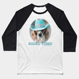 RODEO VIBES -Dachshund Wearing Turquoise Cowboy Hat & Bling Baseball T-Shirt